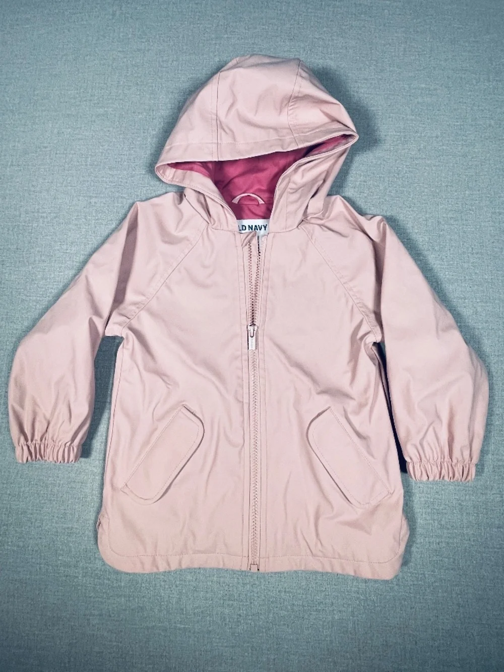 Old Navy Toddler Girls Pink Rain Jacket Terry Lined Hooded Water Resistant 3T